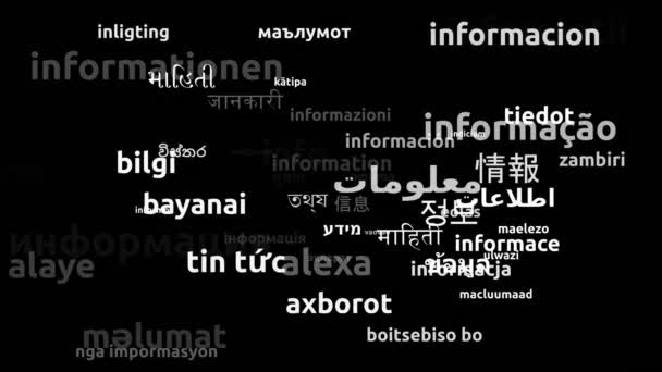 Informationen Übersetzt Weltsprachen Endlosschleife Zoomen Wordcloud Maske — Stockvideo