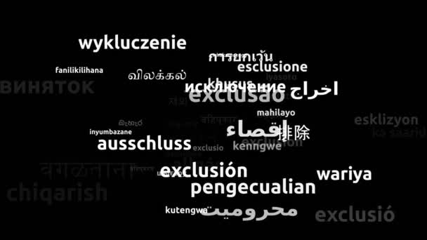 Uteslutning Översatt Till Globala Språk Endless Looping Zooming Wordcloud Mask — Stockvideo