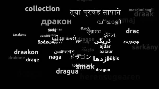 Dragon Translated Worldwide Languages Endless Looping Zoom Wordcloud Mask — Stock video