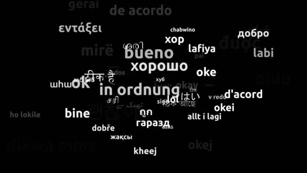 Okay Translated Worldwide Languages Endless Looping Zooming Wordcloud Mask — Stockvideo