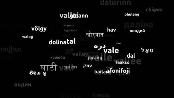 Valley Traducido Idiomas Mundiales Endless Looping Ampliación Máscara Wordcloud — Vídeos de Stock