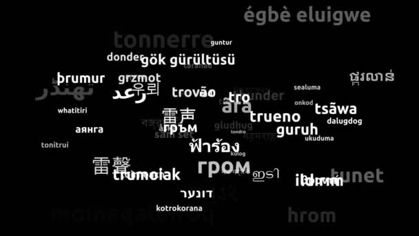 Donner Übersetzt Weltsprachen Endlosschleife Zoomen Wordcloud Maske — Stockvideo