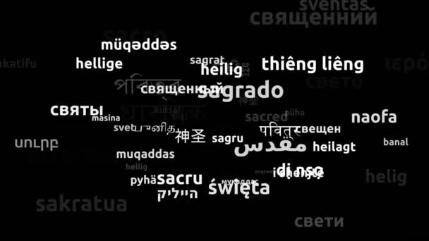 Heilig Übersetzt Weltsprachen Endlosschleife Zoomen Wordcloud Maske — Stockvideo
