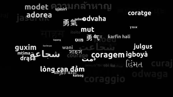 Coraje Traducido Idiomas Mundiales Endless Looping Zoom Wordcloud Mask — Vídeos de Stock