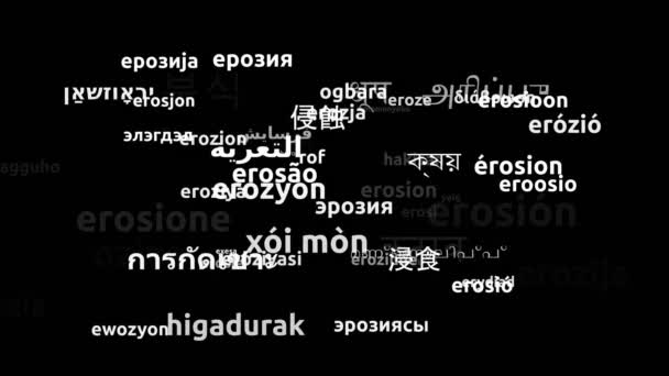 Erosão Traduzida Idiomas Todo Mundo Endless Looping Zooming Wordcloud Mask — Vídeo de Stock