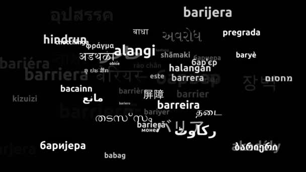 Barrier Μεταφράστηκε Worldwide Languages Endless Looping Zooming Wordcloud Mask — Αρχείο Βίντεο