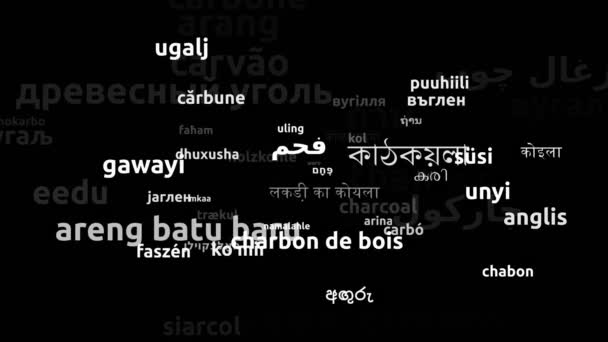 Charcoal Traducido Idiomas Mundiales Endless Looping Ampliación Máscara Wordcloud — Vídeo de stock