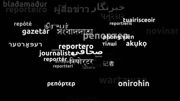 Reporter Översatt Till Hela Världen Språk Endless Looping Zooming Wordcloud — Stockvideo
