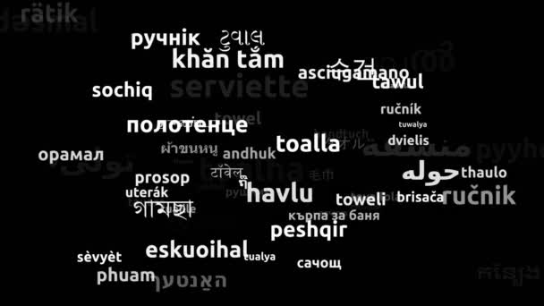 Handduk Översatt Till Hela Världen Språk Endless Looping Zooming Wordcloud — Stockvideo