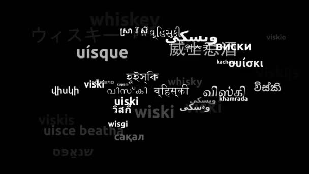 威士忌在44种世界语言中的翻译无限循环3D缩放沃德云掩蔽 — 图库视频影像