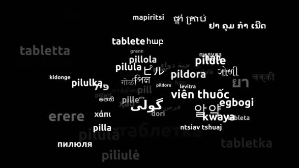 Pillola Tradotta Lingue Tutto Mondo Endless Looping Zoom Wordcloud Mask — Video Stock