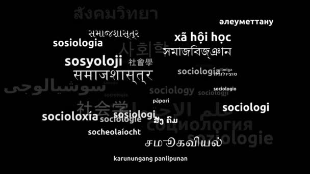 Sociologie Přeloženo Světových Jazycích Nekonečná Smyčka Přiblížení Maska Wordcloud — Stock video