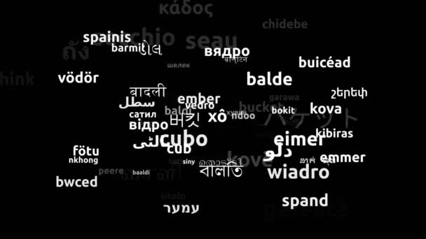 Bucket Přeloženo Světových Jazycích Nekonečná Smyčka Přiblížení Wordcloud Maska — Stock video