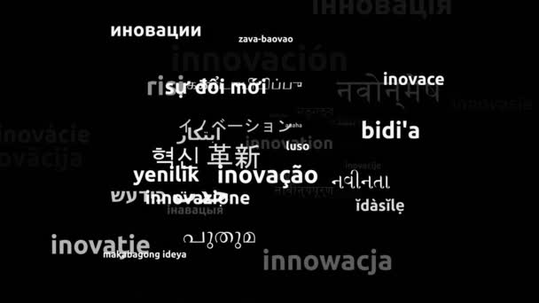 Інновації Перекладені Мовами Світу Нескінченна Петля Збільшення Wordcloud Mask — стокове відео
