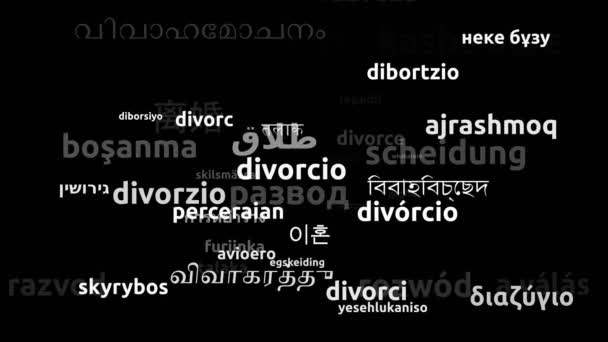 Divorcio Traducido Idiomas Mundiales Endless Looping Zooming Wordcloud Mask — Vídeo de stock