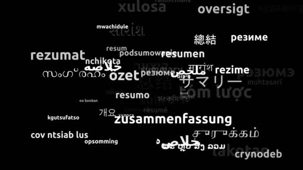 摘要翻译为52个世界语言无限循环3D缩放Wordcloud掩蔽 — 图库视频影像