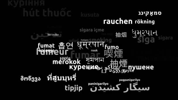 Fumar Traducido Idiomas Mundiales Endless Looping Zoom Wordcloud Mask — Vídeo de stock