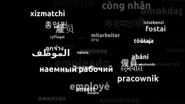 Empregado Traduzido Idiomas Mundiais Endless Looping Zooming Wordcloud Mask — Vídeo de Stock