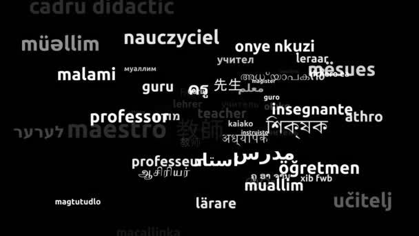 Professora Traduzida Idiomas Todo Mundo Endless Looping Zooming Wordcloud Mask — Vídeo de Stock