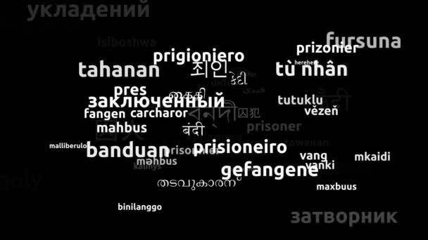 Prisionero Traducido Idiomas Mundiales Endless Looping Ampliación Máscara Wordcloud — Vídeo de stock