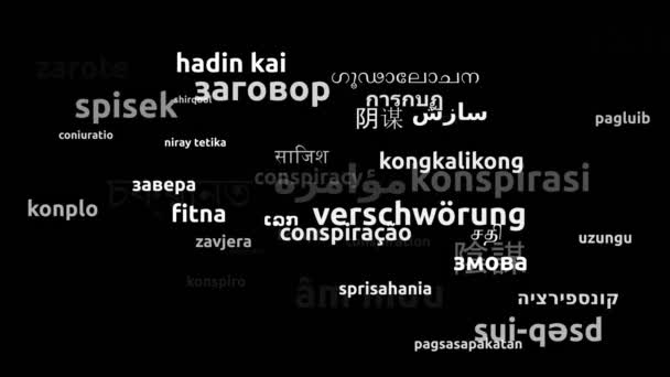 Conspiração Traduzida Idiomas Mundiais Endless Looping Zooming Wordcloud Mask — Vídeo de Stock