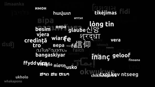 Fede Tradotto Lingue Tutto Mondo Infinito Looping Zoom Wordcloud Maschera — Video Stock
