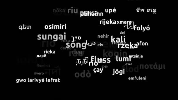 Ποταμός Μεταφράστηκε Worldwide Languages Endless Looping Zooming Wordcloud Mask — Αρχείο Βίντεο