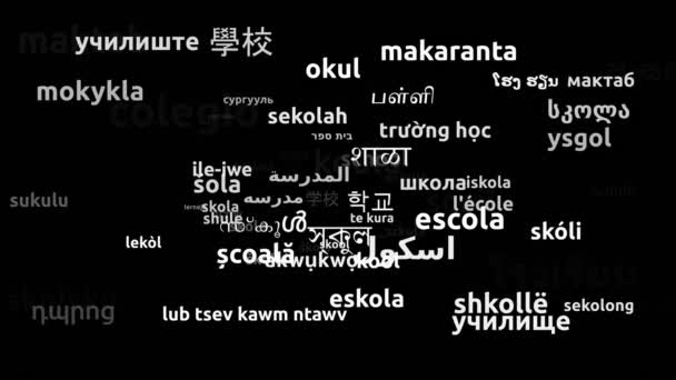 Schule Übersetzt Weltsprachen Endlosschleife Zoomen Wordcloud Maske — Stockvideo