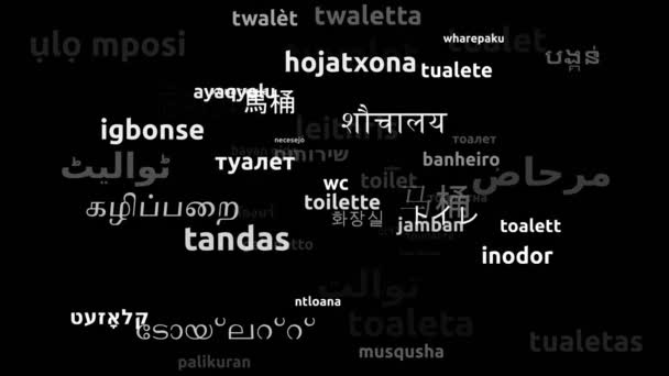 Toilet Translated Worldwide Languages Endless Looping Zooming Wordcloud Mask — Vídeo de Stock