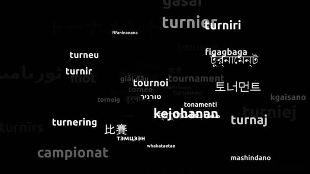 世界52カ国の言語で翻訳されたトーナメントエンドレスループ3Dズームワードクラウドマスク — ストック動画