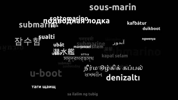 42の世界的な言語で翻訳された潜水艦無限のループ3Dズームワードクラウドマスク — ストック動画