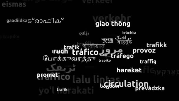 Tráfego Traduzido Idiomas Mundiais Endless Looping Zooming Wordcloud Mask — Vídeo de Stock