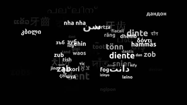 Zahn Übersetzt Weltsprachen Endlosschleife Zoomen Wordcloud Maske — Stockvideo