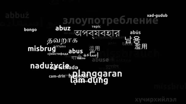 Зловживання Перекладено Мовами Світу Нескінченна Петля Збільшення Wordcloud Mask — стокове відео