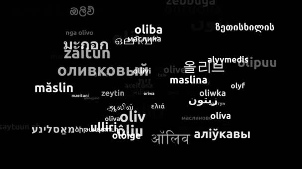 Oliven Oversat Til Verdenssprog Endeløs Looping Zoom Wordcloud Mask – Stock-video