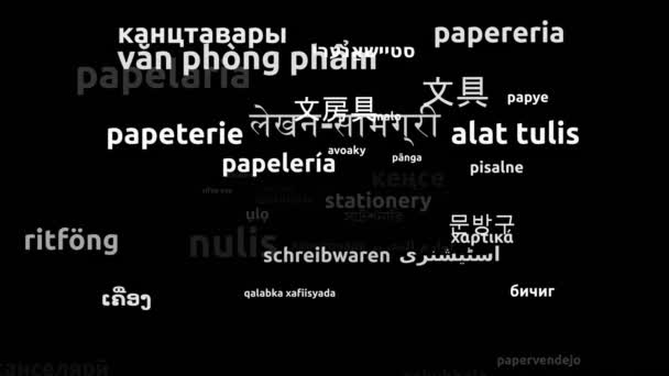 Pappersvaror Översatt Till Hela Världen Språk Endless Looping Zooming Wordcloud — Stockvideo
