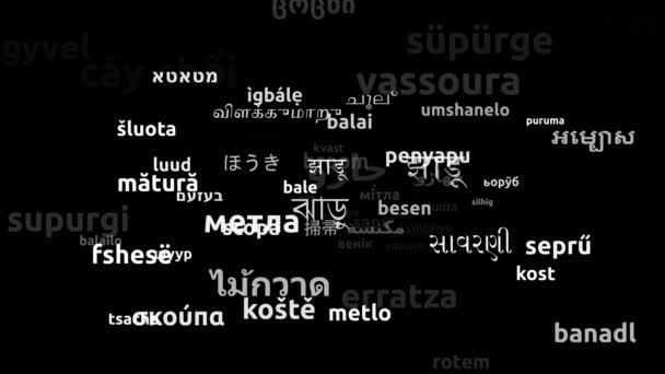 Broom Translated Worldwide Languages Endless Looping Zooming Wordcloud Mask — Stock Video