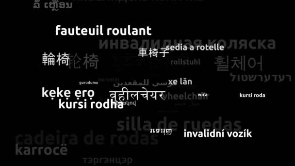 Cadeira Rodas Traduzida Worldwide Languages Endless Looping Zooming Wordcloud Mask — Vídeo de Stock