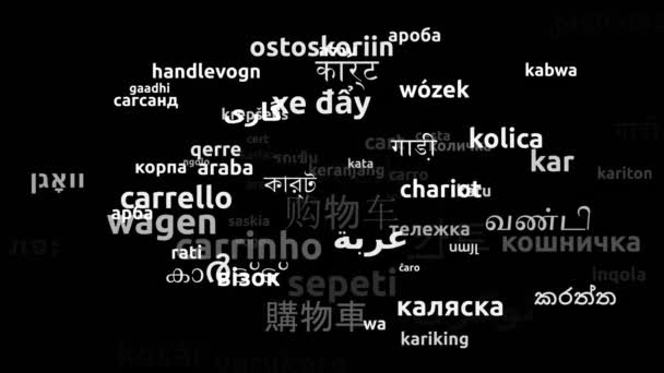 用74种世界语言翻译的卡丁车无限循环3D缩放沃德云掩蔽 — 图库视频影像