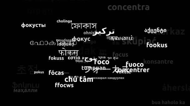 Focus Vertaald Wereldwijde Talen Endless Looping Zooming Wordcloud Mask — Stockvideo
