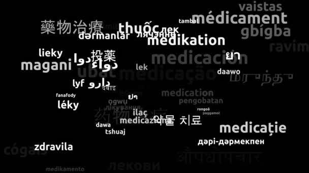 Medikamente Sprachen Weltweit Übersetzt Endlosschleife Zoomen Wordcloud Maske — Stockvideo