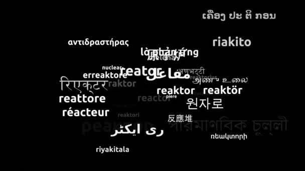 Reaktor Oversat Til Hele Verden Sprog Endeløs Looping Zooming Wordcloud – Stock-video