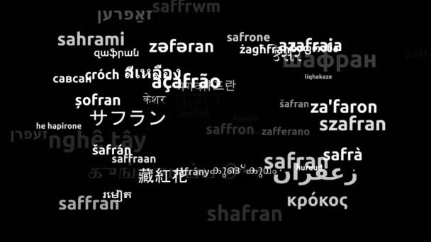 Saffron Přeloženo Světových Jazycích Nekonečná Smyčka Přiblížení Maska Wordcloud — Stock video