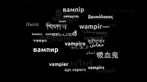 Вампір Перекладено Мовами Світу Нескінченна Петля Збільшення Wordcloud Mask — стокове відео