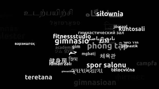 Gimnasio Traducido Idiomas Mundiales Endless Looping Ampliación Máscara Wordcloud — Vídeos de Stock