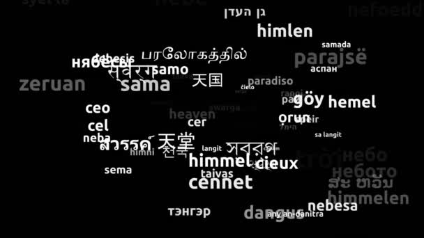 Heaven Translated Weltsprachen Endless Looping Zooming Wordcloud Mask — Stockvideo