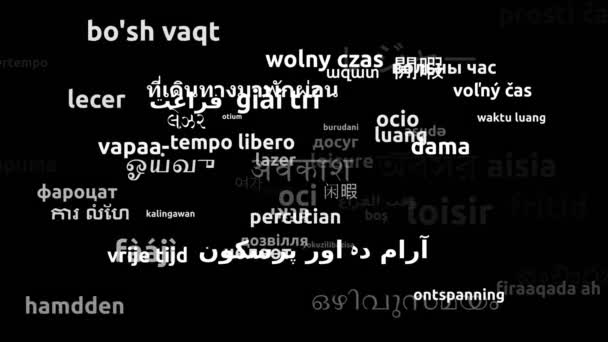 Freizeit Übersetzt Weltsprachen Endlosschleife Zoomen Wordcloud Maske — Stockvideo