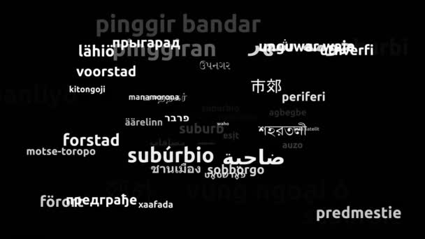 Subúrbio Translated Worldwide Languages Endless Looping Zooming Wordcloud Mask — Vídeo de Stock