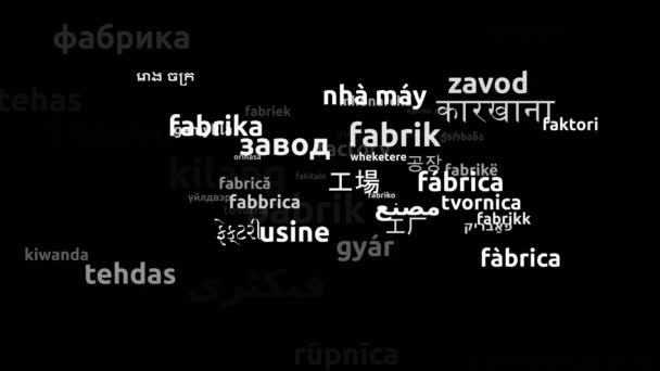 Fabrik Übersetzt Weltsprachen Endlosschleife Zoomen Wordcloud Maske — Stockvideo
