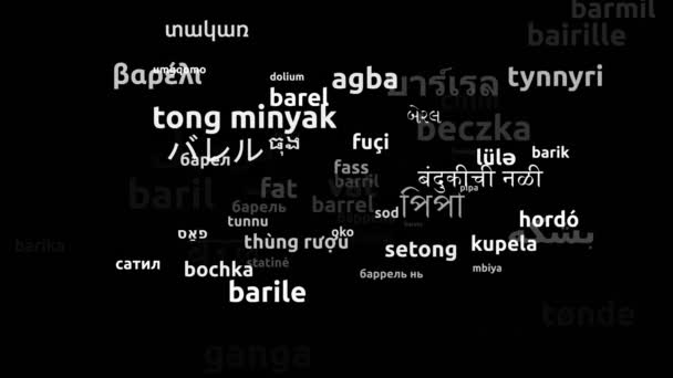 用68种世界语言翻译Barrel无限循环3D缩放Wordcloud掩蔽 — 图库视频影像